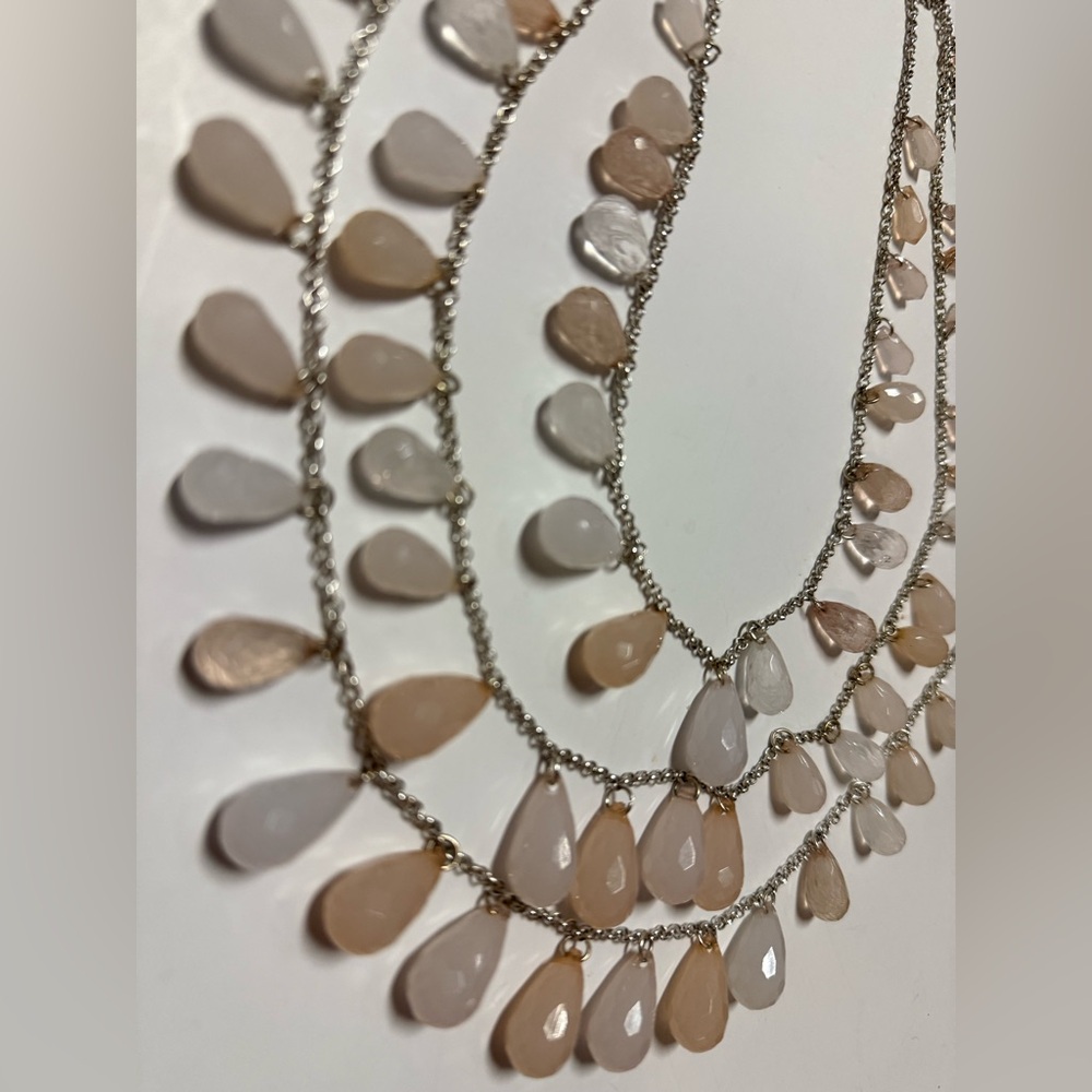 New York & Company Cream and Tan Teardrop Necklace